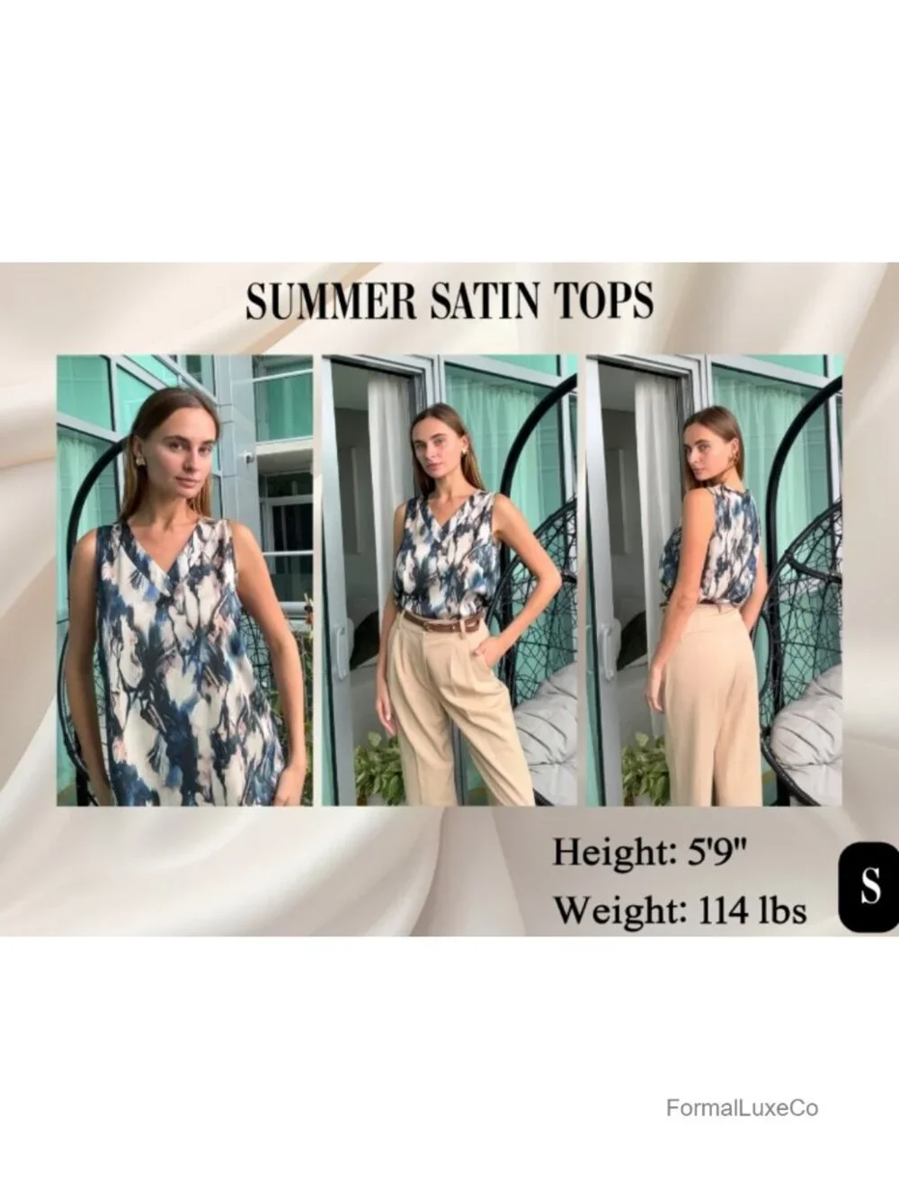 Silk Satin Tank Top V Neck Sleeveless Women's Dressy Blouse Business Casual